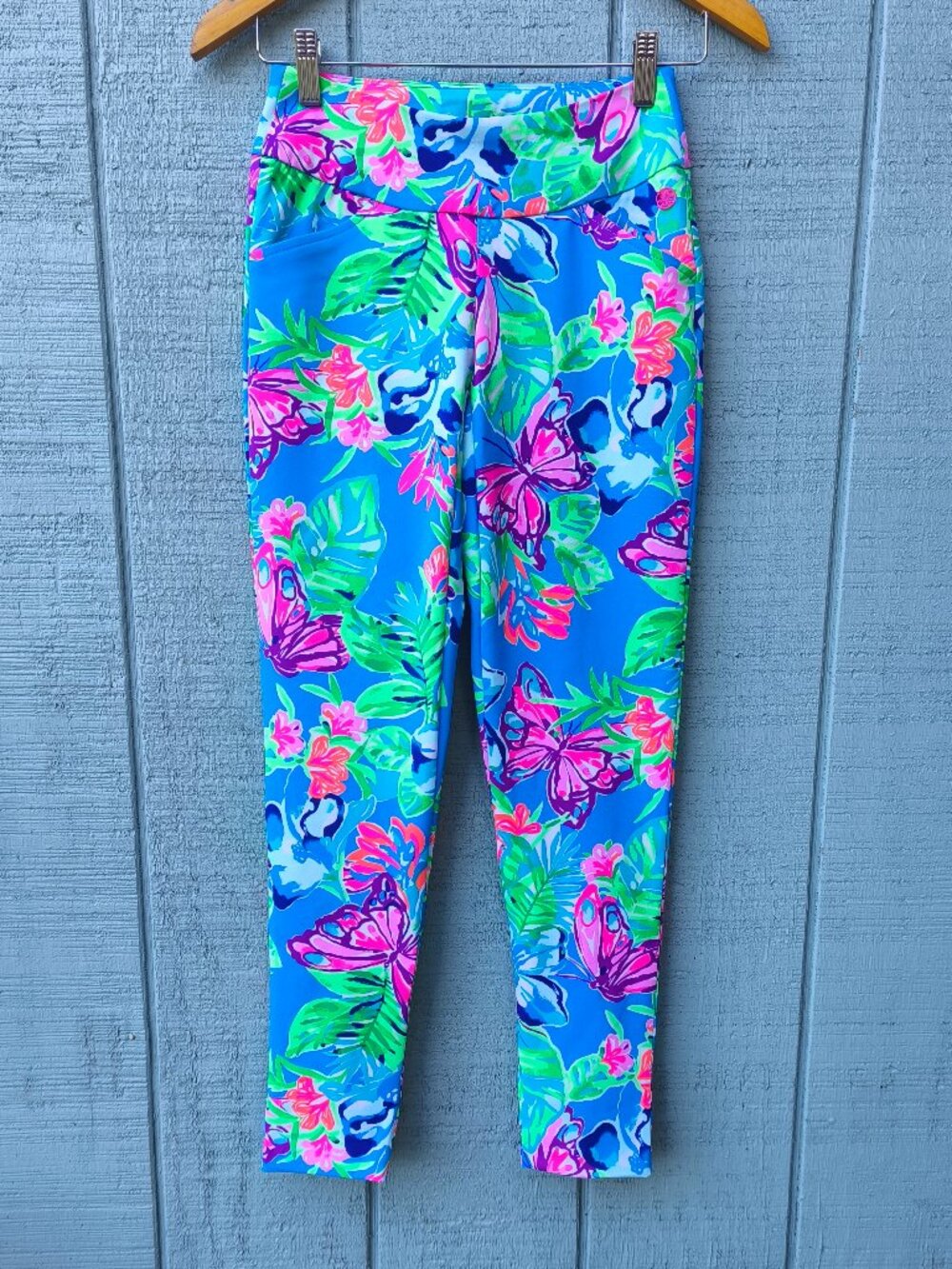Lilly Pulitzer Luxletic Corso Pull On Pant sz 00 Blue Butterfly Golf Resort
